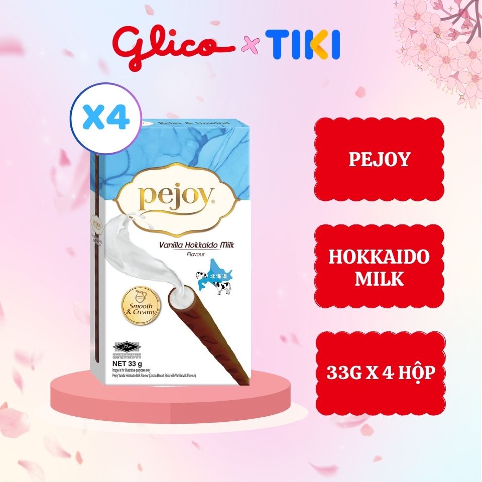 Combo 4 hộp Bánh Que Pejoy nhân kem Vanilla Hokkaido 33g