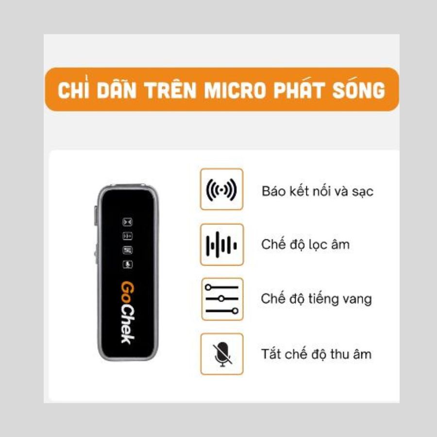 Micro thu âm không dây GoChek A01/ A01 Ultra - Microphone ghi âm kẹp ve áo hỗ trợ cổng cắm Type C hệ điều hành Androidd- Hàng chính hãng