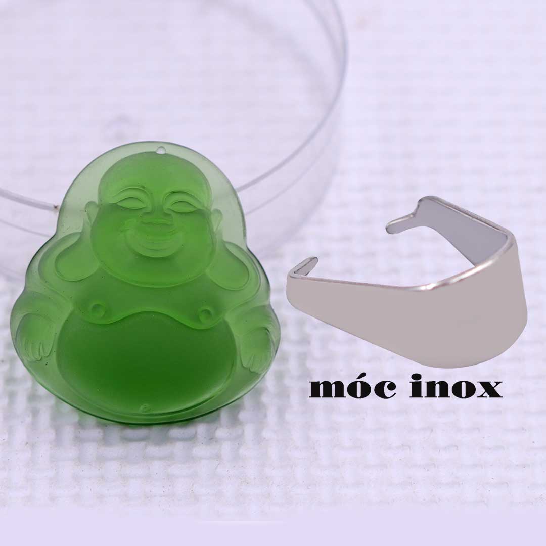 Mặt Phật Di lặc pha lê xanh lá 4.5 cm kèm móc inox trắng, mặt dây chuyền Phật cười