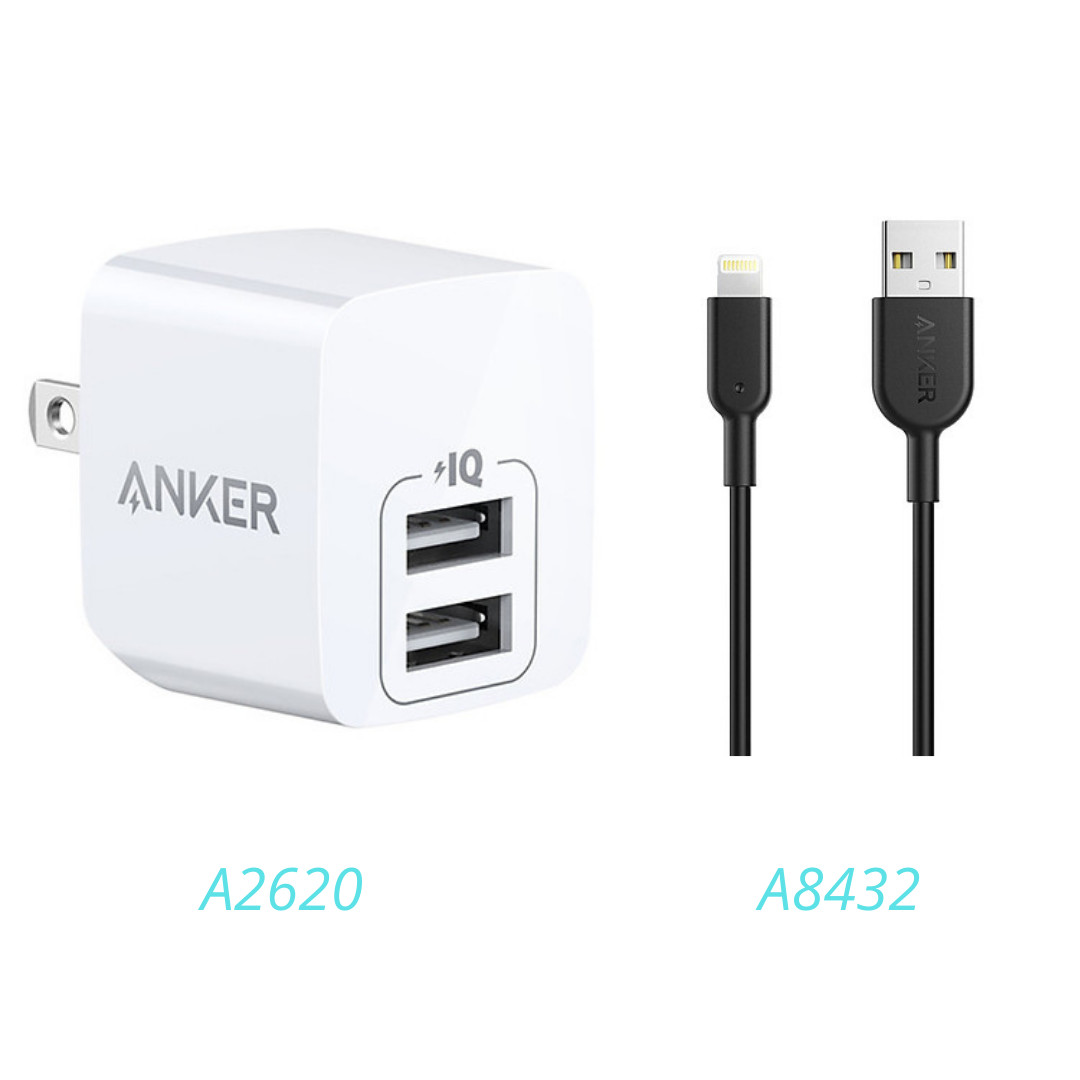 Combo Sạc Cho iPhone Anker 12W 2 cổng A2620 + Cáp Lightning A8432H11 0,9m Chuẩn MFi - Hàng Chính Hãng