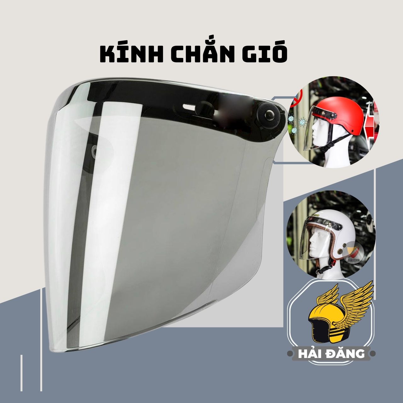 Kính chắn gió mũ bảo hiểm 3/4 đầu và 1/2 đầu loại dài full mặt GRS cao cấp