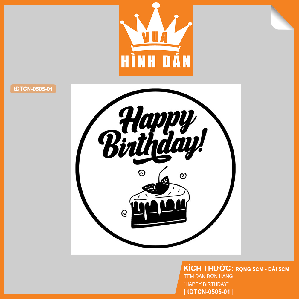 Set 50/100 sticker HAPPY BIRTHDAY 5x5cm - tem dán, nhãn dán lên hộp / gói quà, túi đựng hàng (1.036