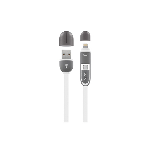 Cáp sạc đang năng nhỏ gọn dây phẳng chống rối 2 trong 1 Micro và Lightning dài 1m - Duo Charging &amp; Data Cable Actto USB-16 - Hàng chính hãng