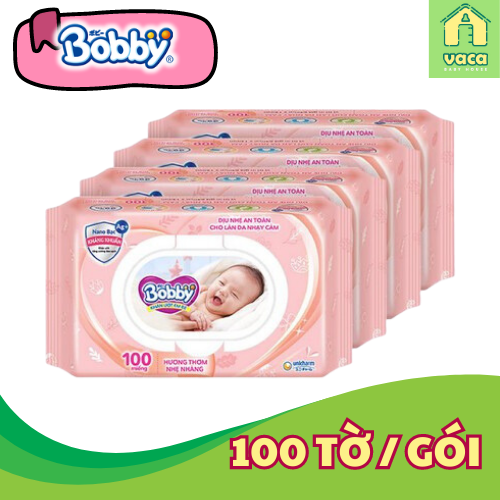 Combo 4 gói khăn ướt Bobby Care có hương 100 tờ