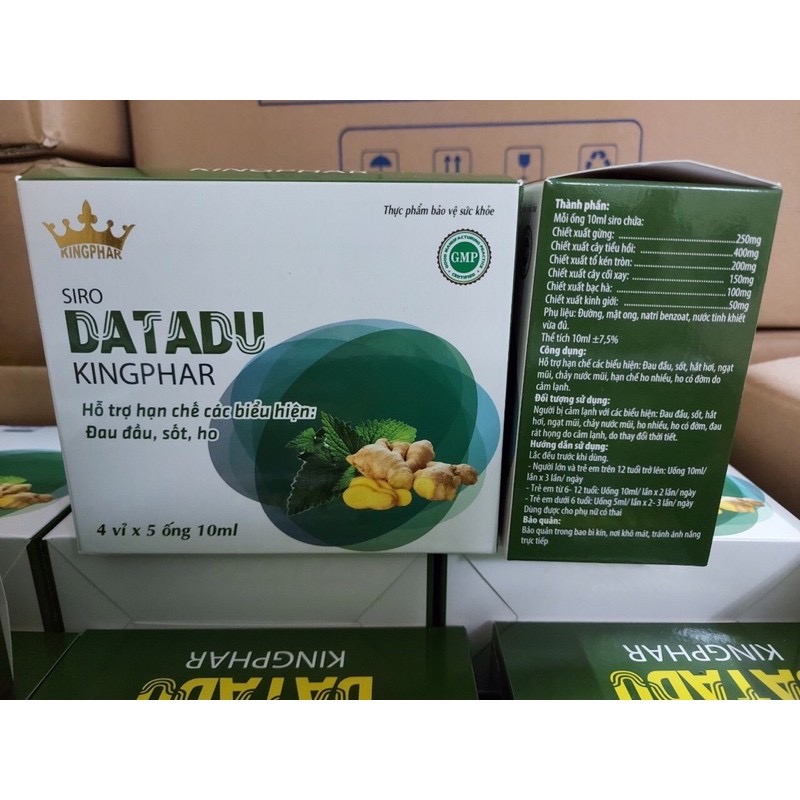 Siro Datadu Kingphar, hộp 20 ống x 10ml, giảm các biểu hiện cảm, ho, sốt, đau đầu