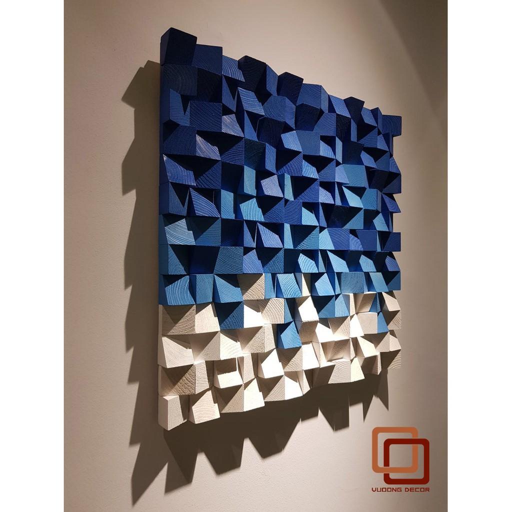 Tranh treo tường gỗ 3D tone XANH (Wood mosaic) - KÍCH THƯỚC 30x30 và 50x50cm