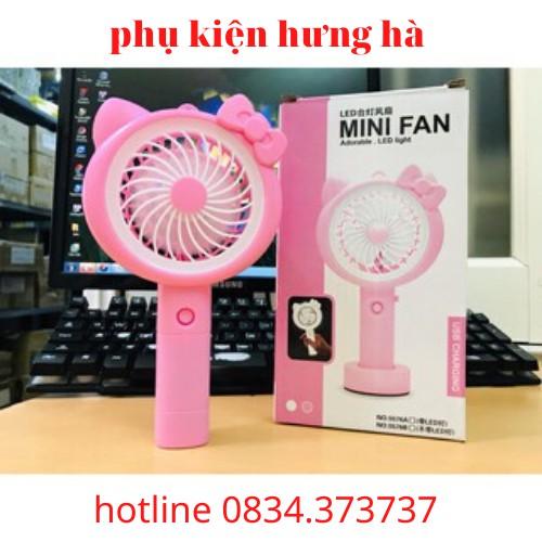 Quạt tích điện cầm tay có đèn hello kitty và doraemon có đèn để bàn