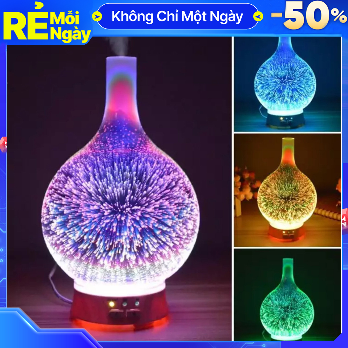 Máy Xông Tinh Dầu Hiệu Ứng Ánh Sáng 3D Cực đẹp, Máy Khuếch Tán Tinh Dầu Chuyên Dụng Xông Tinh Dầu Và Đèn LED 3D Trang Trí Phòng