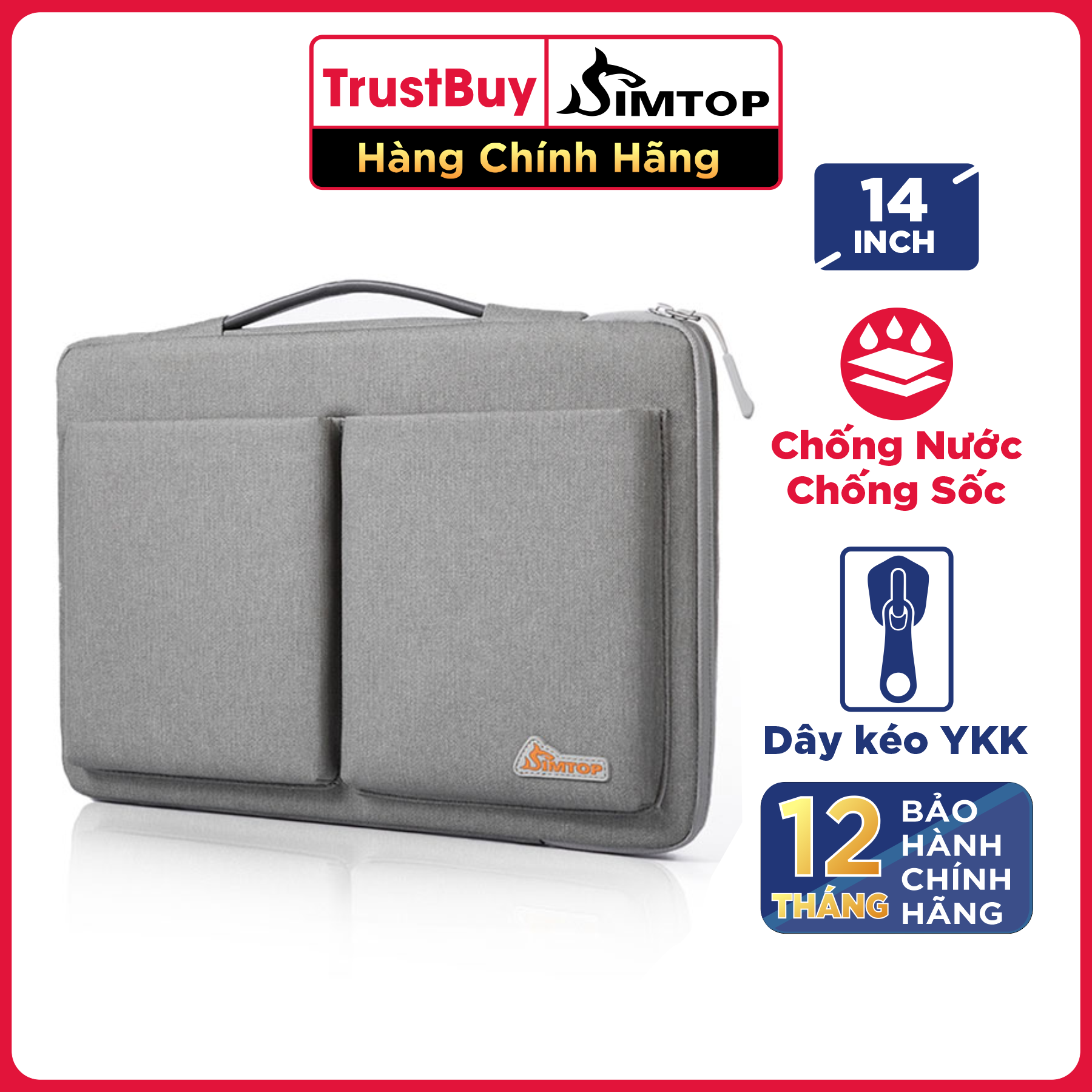 Túi Chống Sốc Cho Laptop, Macbook 14 inch Cao Cấp Có Quai Xách, Kháng Nước, Khóa YKK SIMTOP BUSINESS POCKET - Hàng Chính Hãng