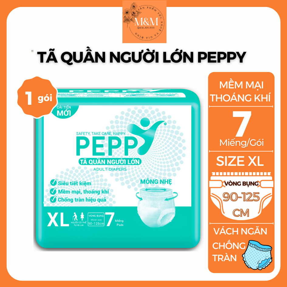 Tã bỉm quần người lớn, người già Peppy M8/L7/XL8 mỏng, nhẹ, thoáng