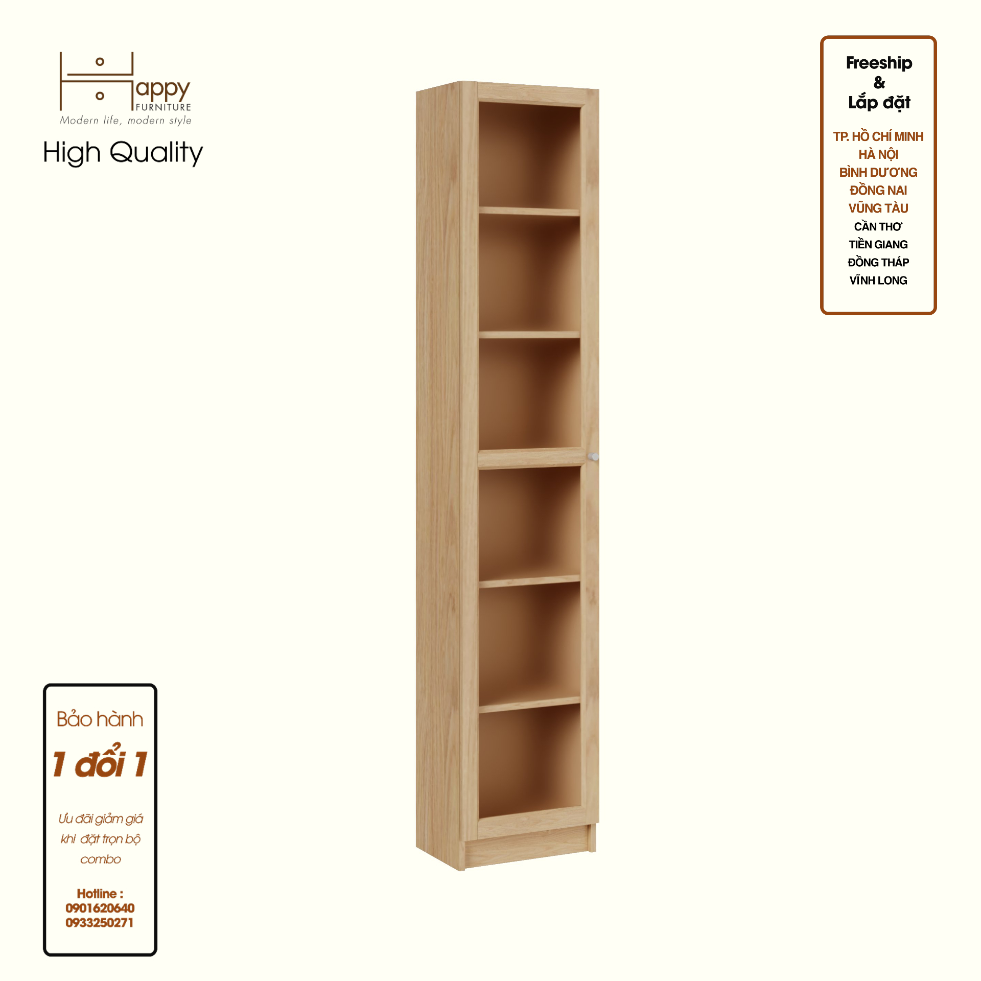 CATY, kệ sách 6 tầng cửa kính size nhỏ, 40cm x 30cm x 202cm , KSA_011