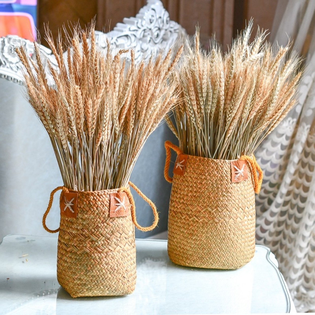 Bó lúa mạch khô tự nhiên 50 bông trang trí phong cách vintage, hoa lúa mì khô phụ kiện chụp ảnh nghệ thuật LM-50