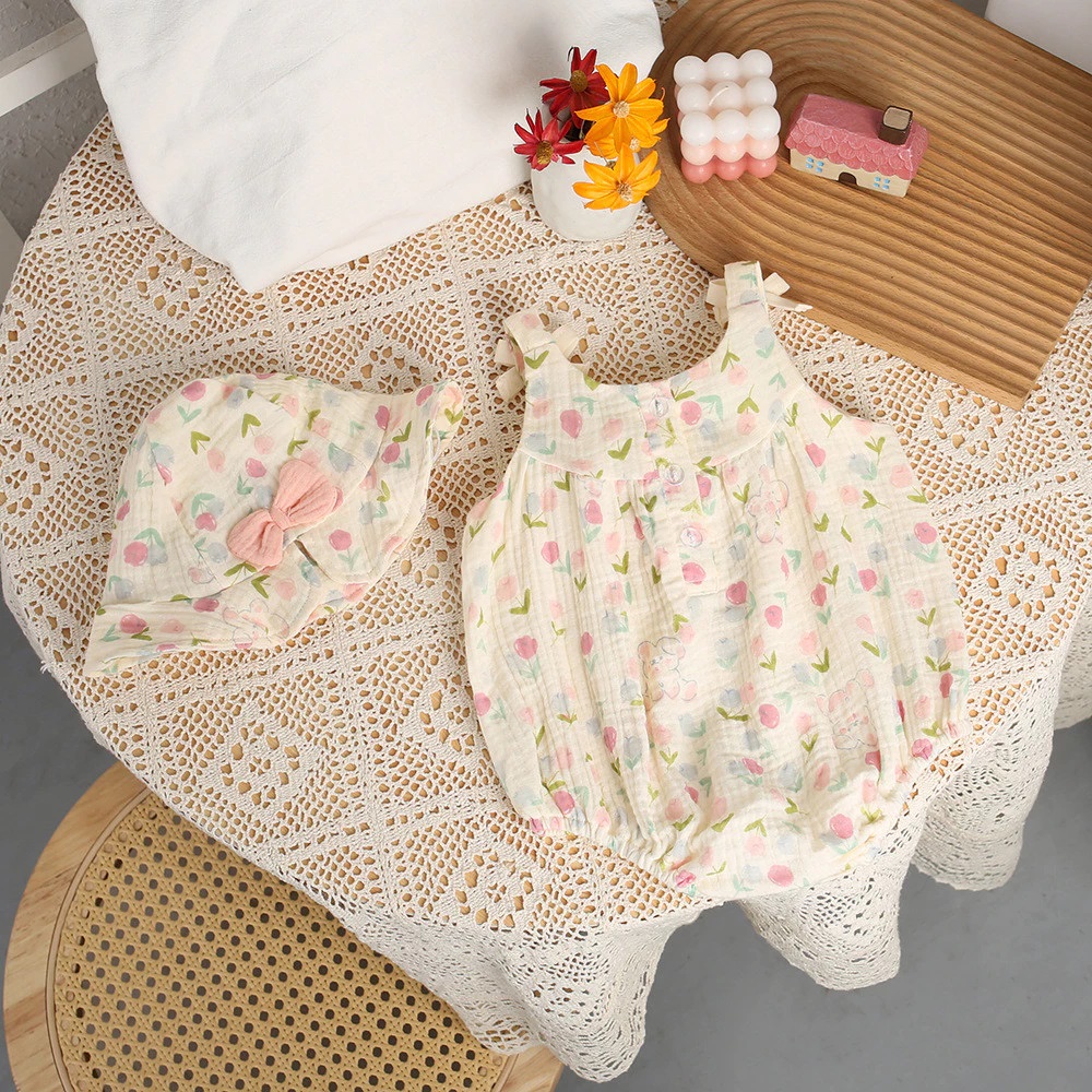 Set Body 2 Dây Kèm Nón Hoa Tulip Cho Bé Gái Sơ Sinh 1 2 Tuổi Từ 5-13kg Dành Cho Bé Gái