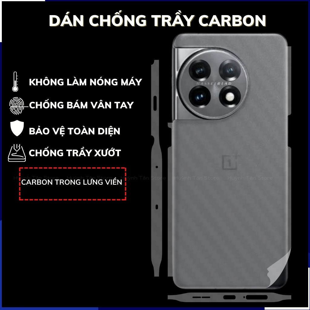 Miếng dán oneplus 11 carbon trong và đen chống trầy xướt chống bám vân tay phụ kiện điện thoại huỳnh tân store