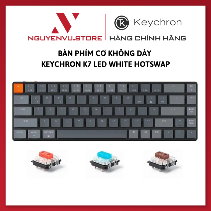 Bàn phím cơ không dây Keychron K7 Hotswap Led White - Hàng Chính Hãng