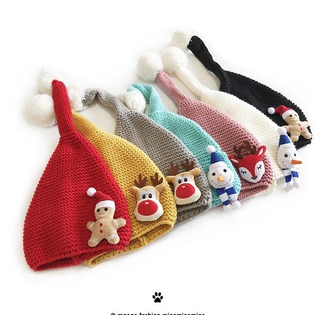 Mũ nón len chóp nhọn đính bông chủ đề noel cho bé 3-8y mimo baby ML38