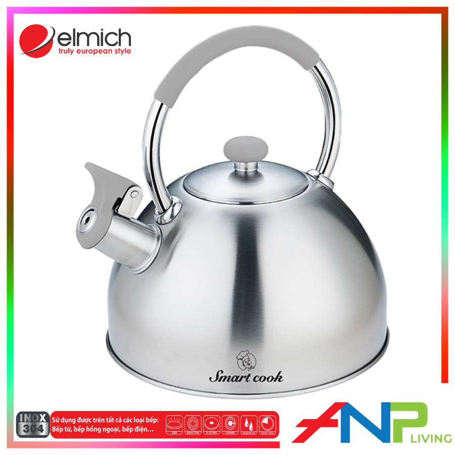 Ấm Đun Nước Siêu Tốc Bằng inox 304 Elmich Smartcook SM-3328 (Có Còi Báo Khi Nước Sôi) - Hàng Chính Hãng