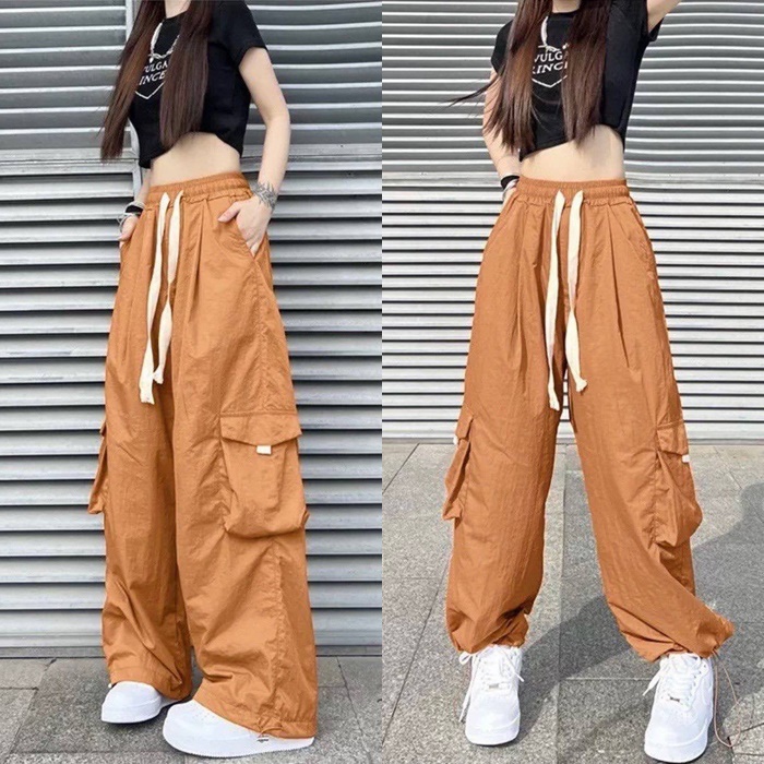 SET QUẦN DÀI ỐNG RỘNG TÚI HỘP DÂY RÚT LƯNG CAO SUÔNG TRƠN + ÁO CROPTOP THUN ĐEN DẠO PHỐ THỂ THAO ĐI CHƠI ĐI TIỆC