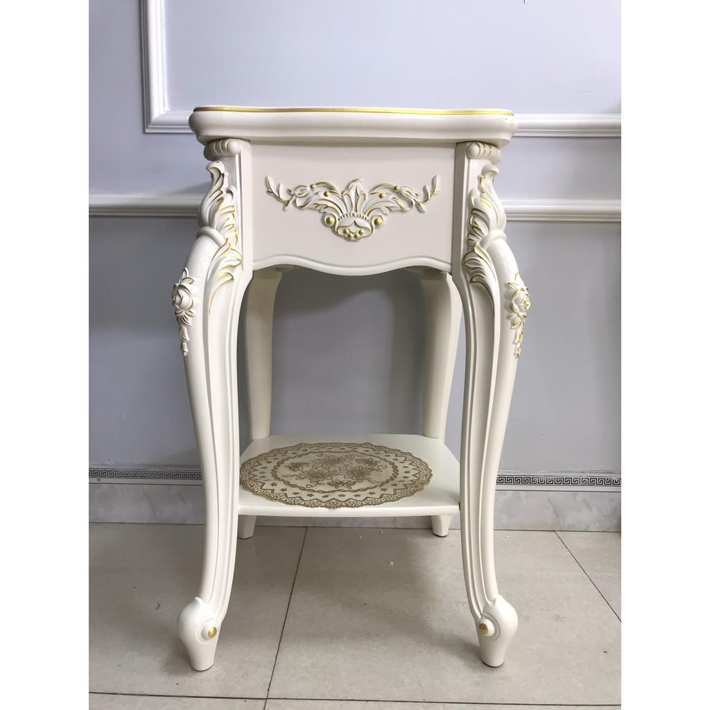 Kệ hoa trang trí 2 tầng gam màu trắng thanh lịch mang phong cách tân cổ điển KTT-1505B-89cm.