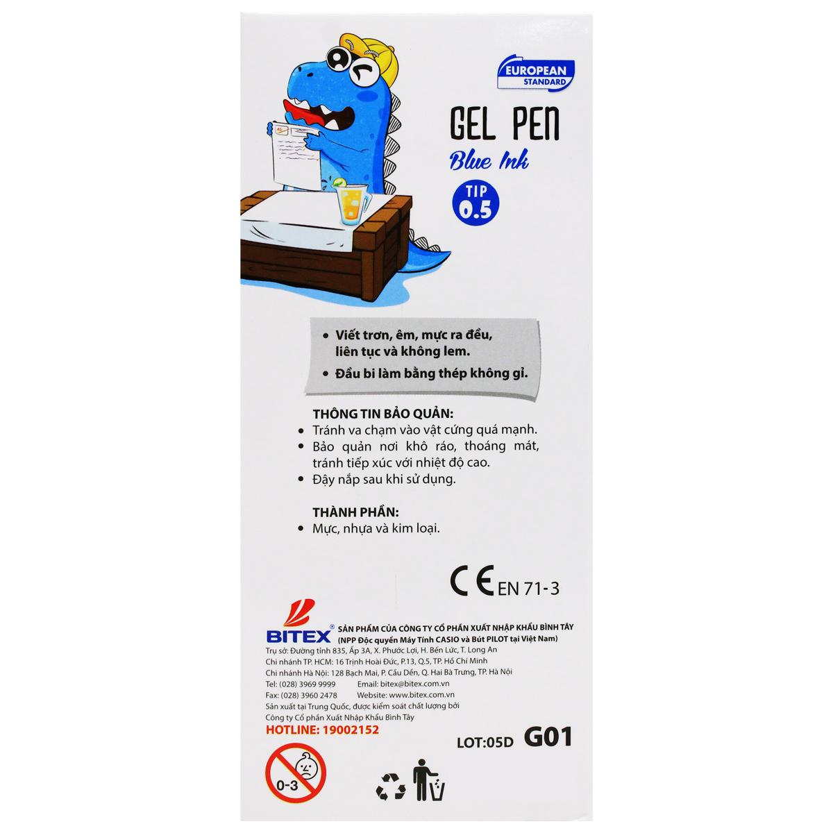 Hộp 20 Bút Gel Dino 0.5 mm - Smart Kids G01 - Mực Xanh