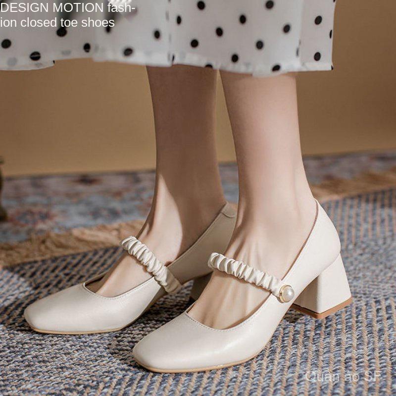 Mary Jane Women's Shoes Autumn Shoes French Style Wanwan Lei Style Closed Toe Sandals Gentle Flat Mid-High Heel Thin FQus