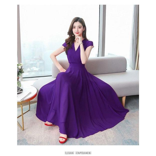 ĐẦM MAXI CỔ V TAY CON