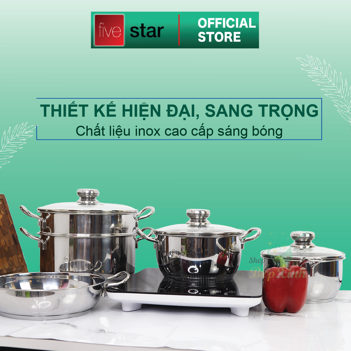 Bộ Nồi Chảo 3 Đáy Từ Inox 430 cao cấp Fivestar Standard 5 món , tặng 5 muỗng