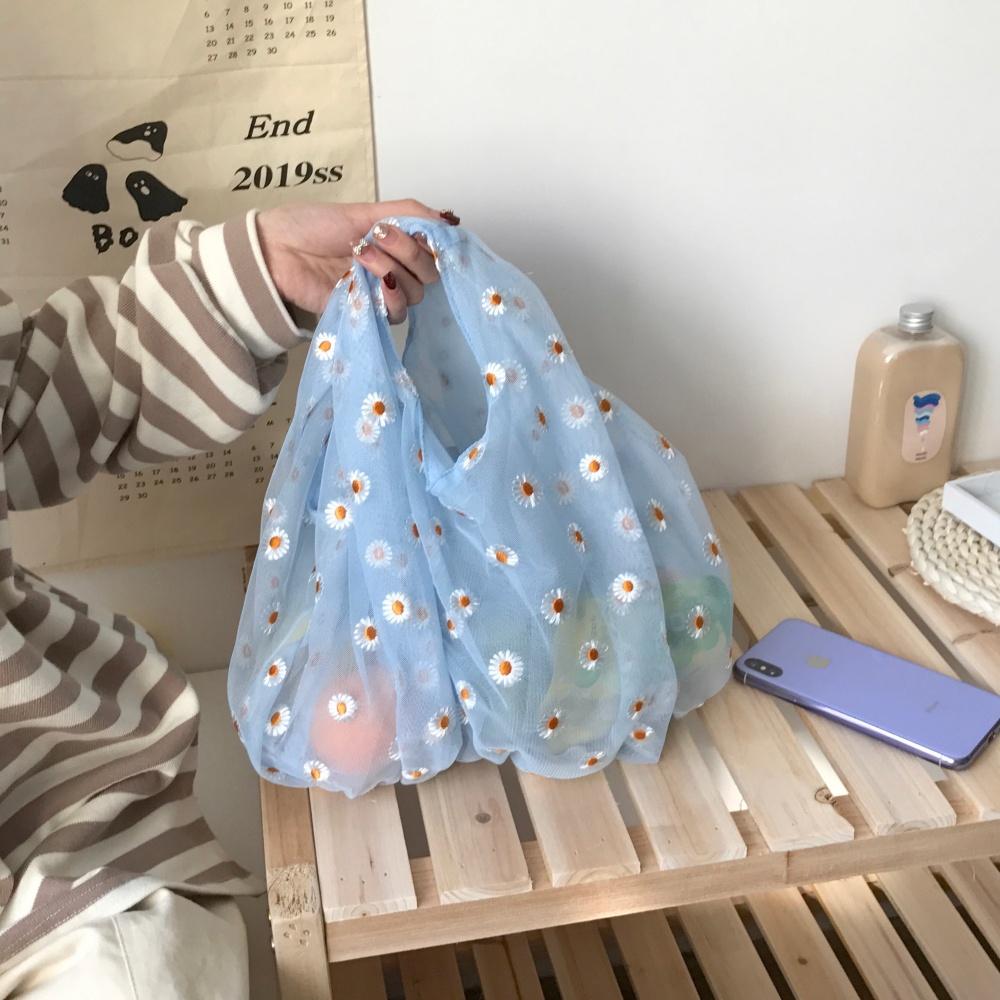 Túi xách Classy vải voan 2 lớp họa tiết thêu hoa cúc vintage đi chơi đi biển dạo phố T671