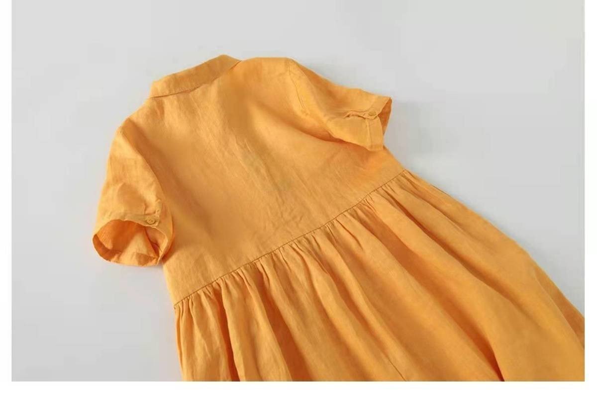 Váy đầm sơ mi suông, váy sơ mi ngắn tay form rộng chất liệu linen cao cấp mãu mới Đũi Việt DV158