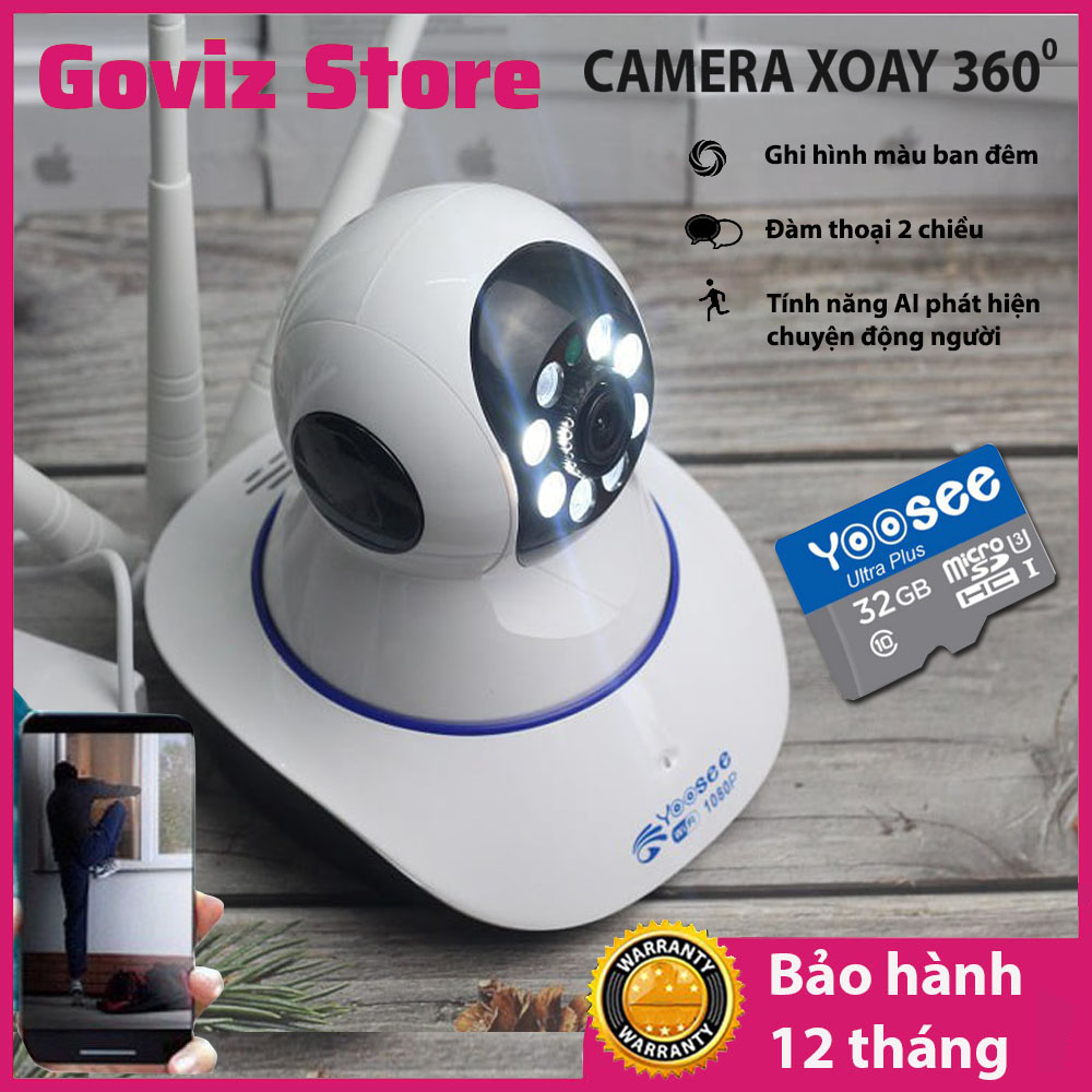 Camera ip Yoosee Wifi 3 Râu 8 Led Có Màu Ban Đêm, xoay 360 độ, Bản Chuẩn 1080Pixel - Hàng Nhập Khẩu