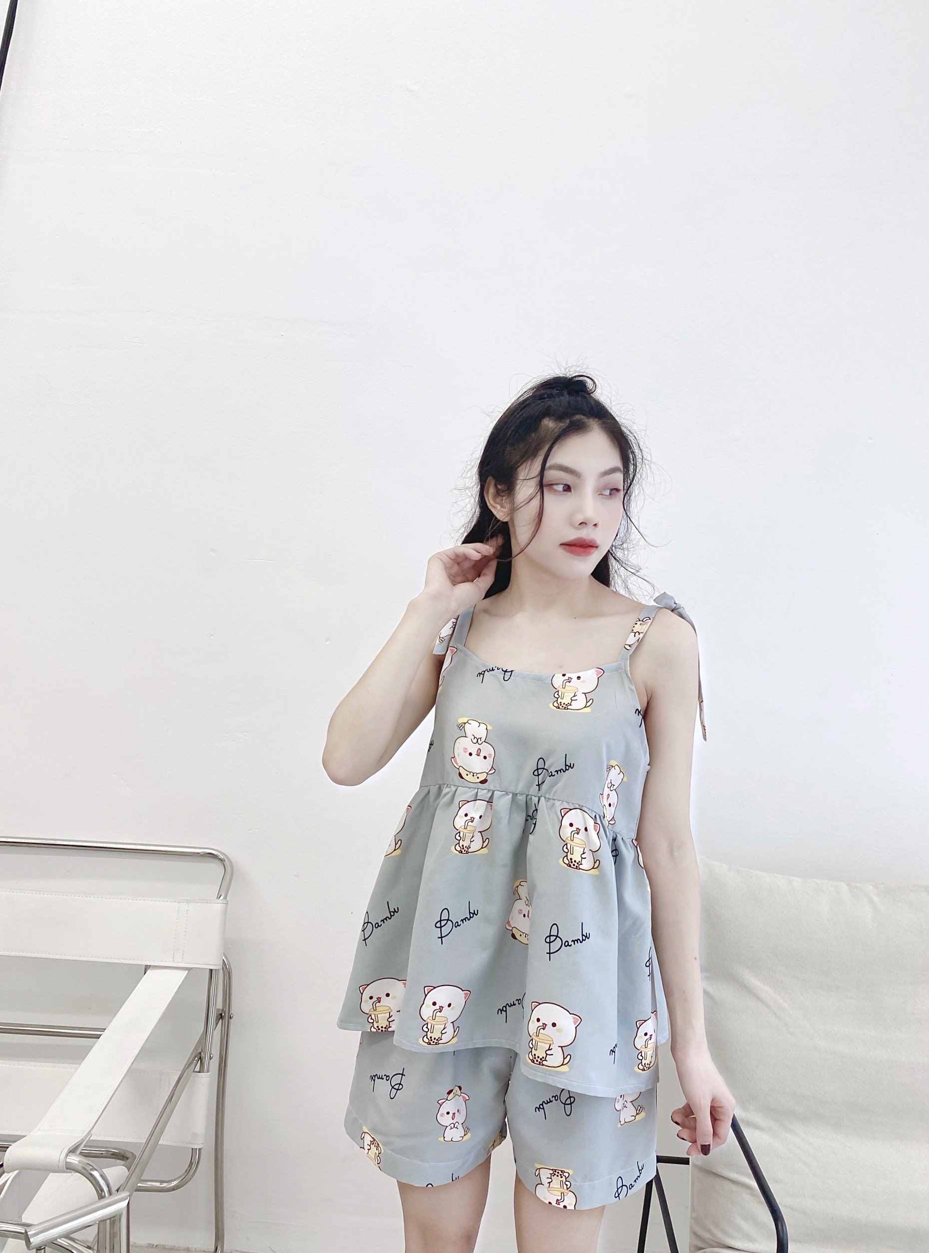 Bộ ngủ 2 dây kate thái cute hột me hotttt