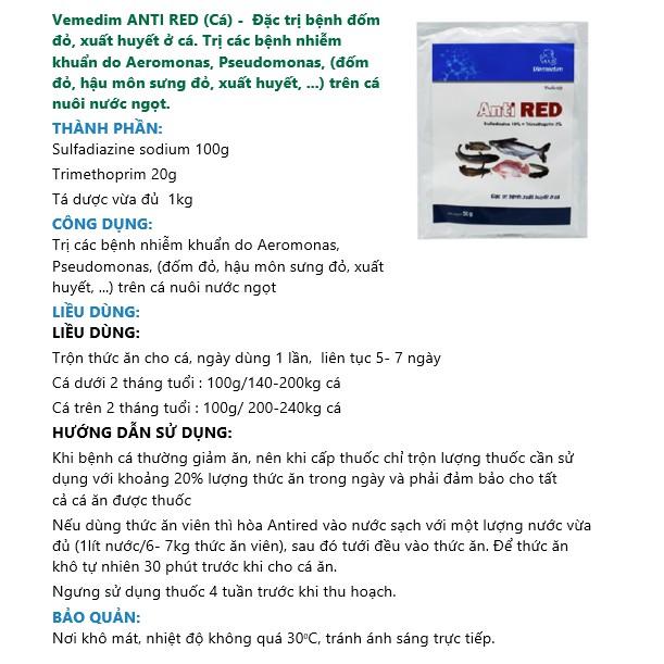 \Anti red cá, dùng cho cá nuôi nước ngọt bị nhiễm khuẩn đốm đỏ, sưng đỏ, gói 1kg