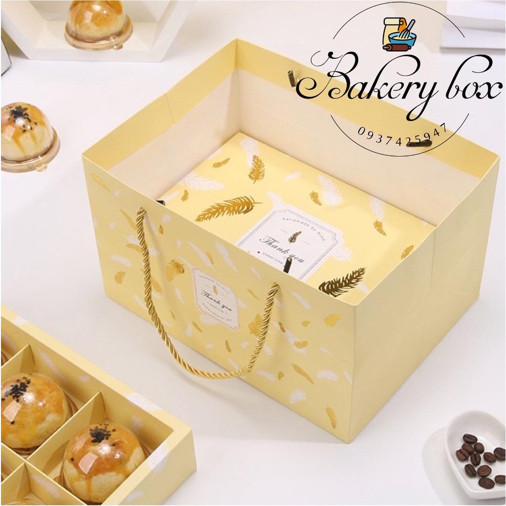 10 Set | Hộp Túi Giấy 6 Bánh Trung Thu Lá Ánh Vàng 80gr - 125gr