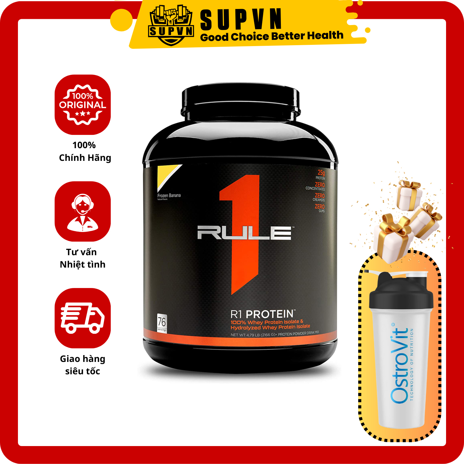 Rule 1 Protein Isolate 5Lbs - Sữa Tăng Cơ Rule1 - Whey Protein R1 - Frozen Banana - Không Kèm Bình Lắc