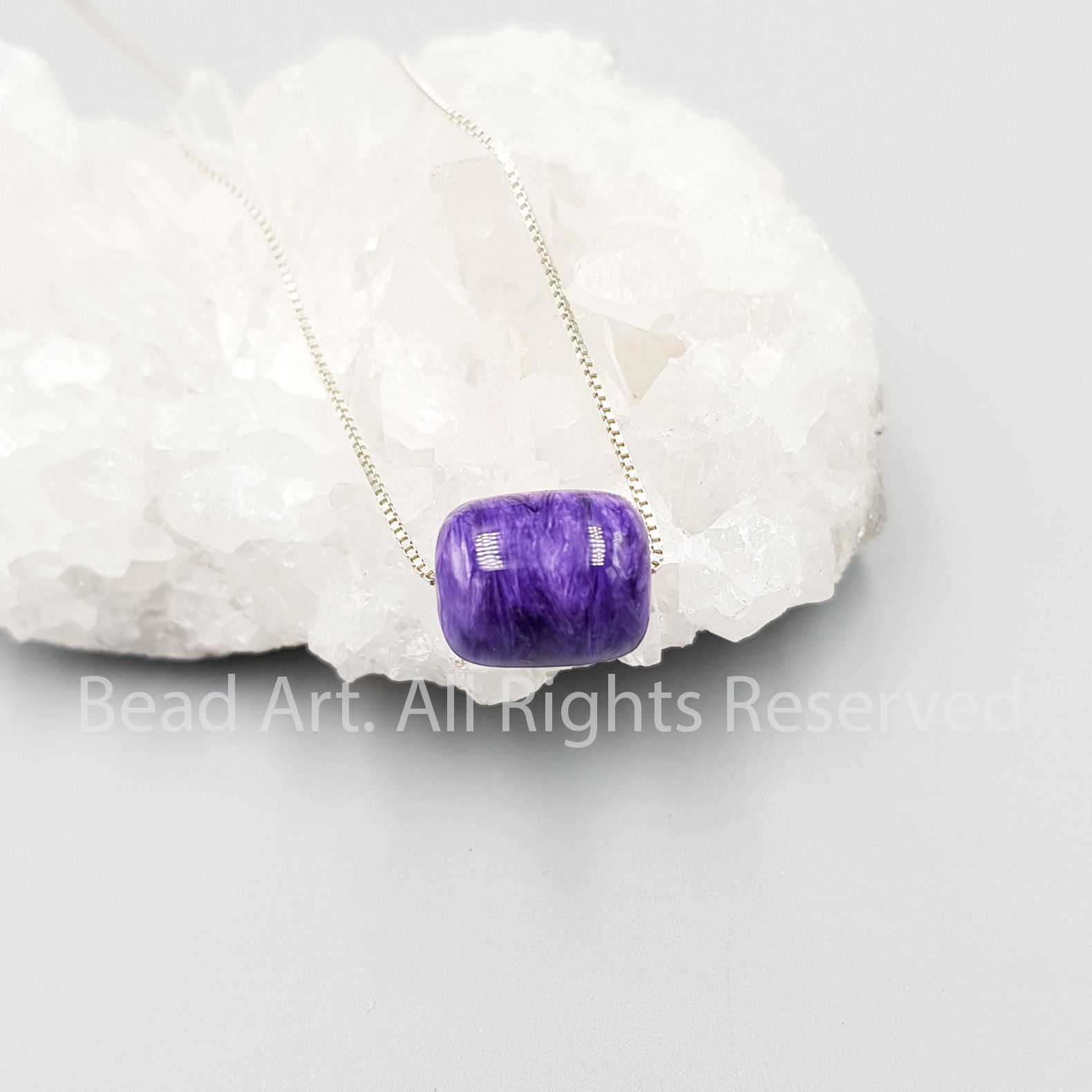Dây Chuyền 14x11MM Đá Mắt Rồng Tím, Charoite, Loại AAA Bạc 925, Hoả, Thổ, Vòng Cổ, Phong Thuỷ - Bead Art