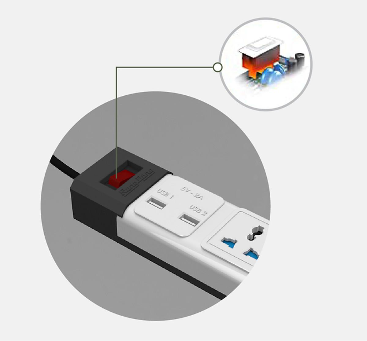 Ổ cắm kéo dài đa năng USB 3m-5m chính hãng Rạng Đông Model: OC02.USB 3C/3M/10A