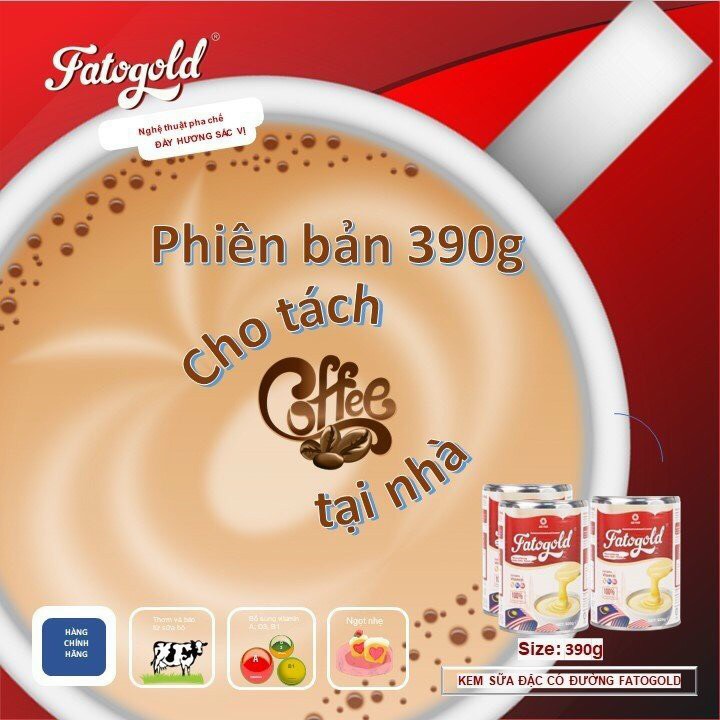 Sữa đặc đặc Fatogold nhập khẩu 390gr (pha cafe,trà sữa, sữa chua, món chay ...