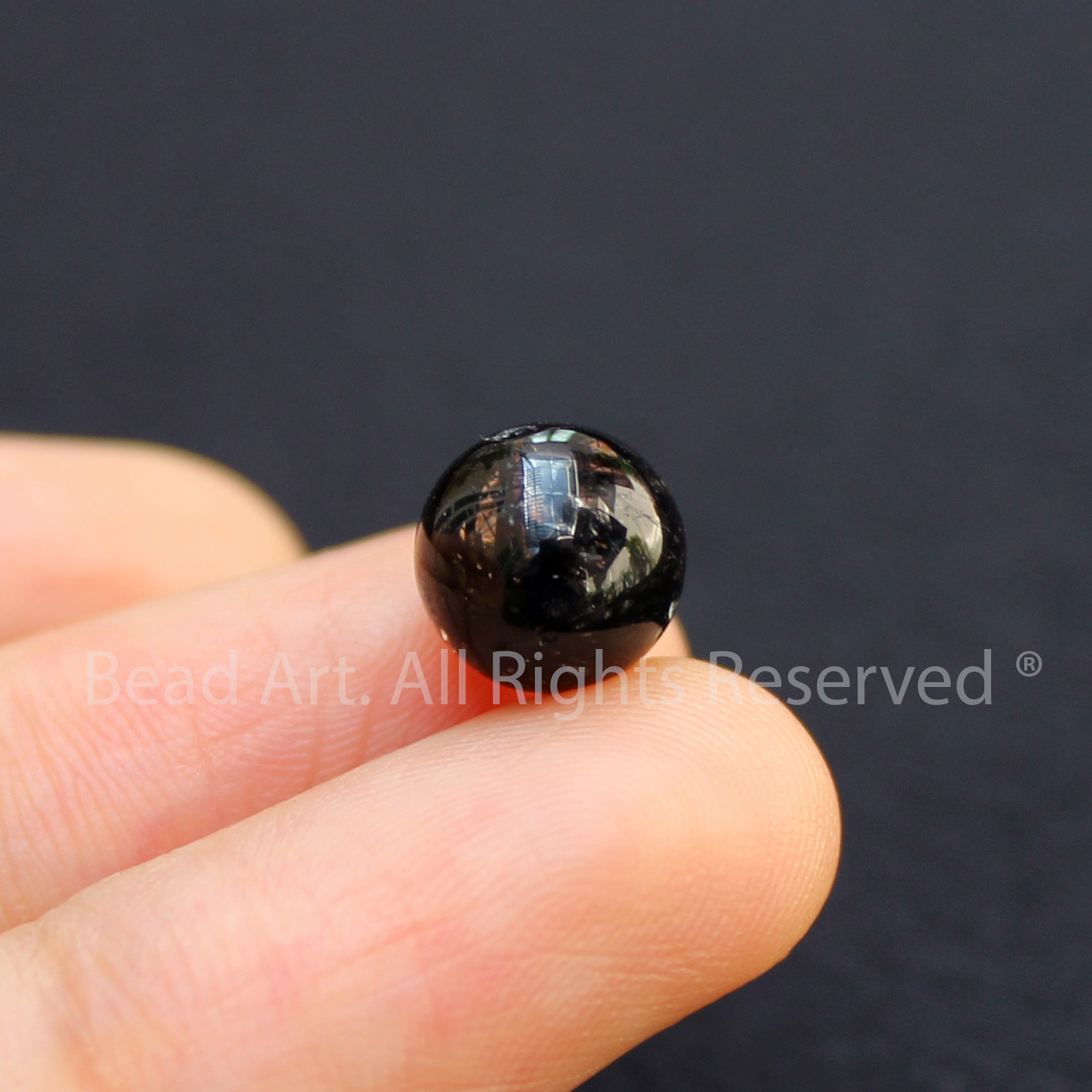 [1 Hạt] 8MM Đá Thạch Anh Tóc Đen Tự Nhiên, Black Rutilated Quartz Loại AAA, Phối Vòng Tay Phong Thuỷ, Chuỗi Hạt, Trang Sức, Hợp Mệnh Thủy, Mộc - Bead Art