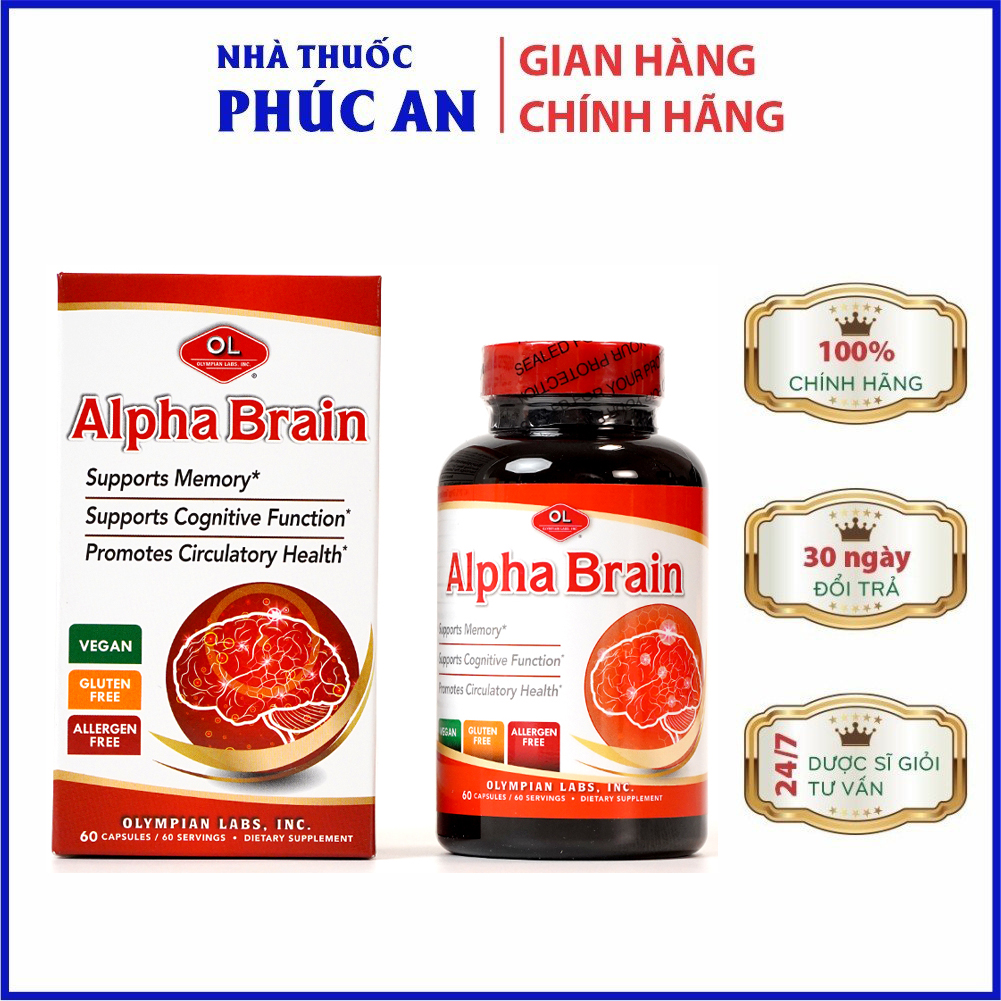 Viên uống bổ não Alpha Brain Olympian Labs Mỹ 60 viên chứa ginkgo biloba giúp tăng cường tuần hoàn não