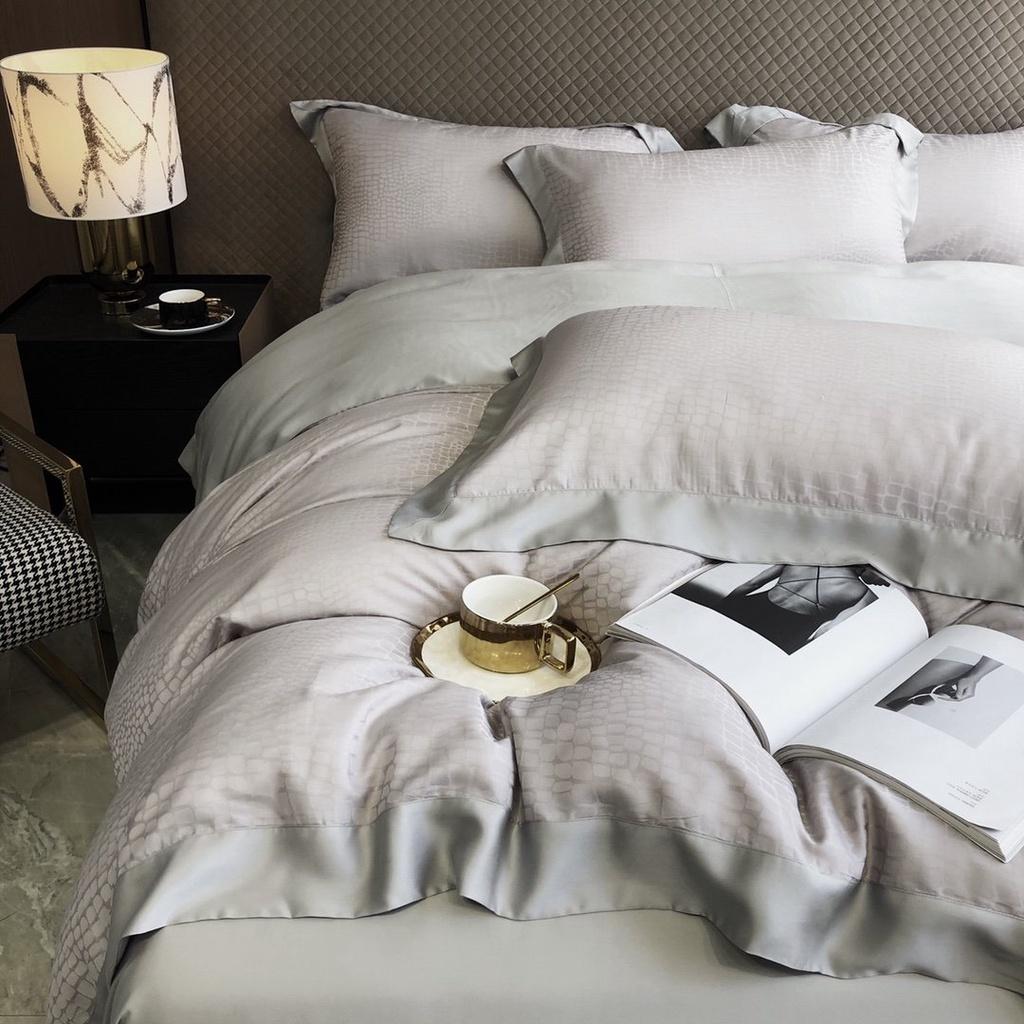 Bộ chăn ga gối 4 món 100%Tencel 120s cao cấp, họa tiết Xương cá cách điệu với kiểu dệt Jacquard sang trọng, mềm mịn mát
