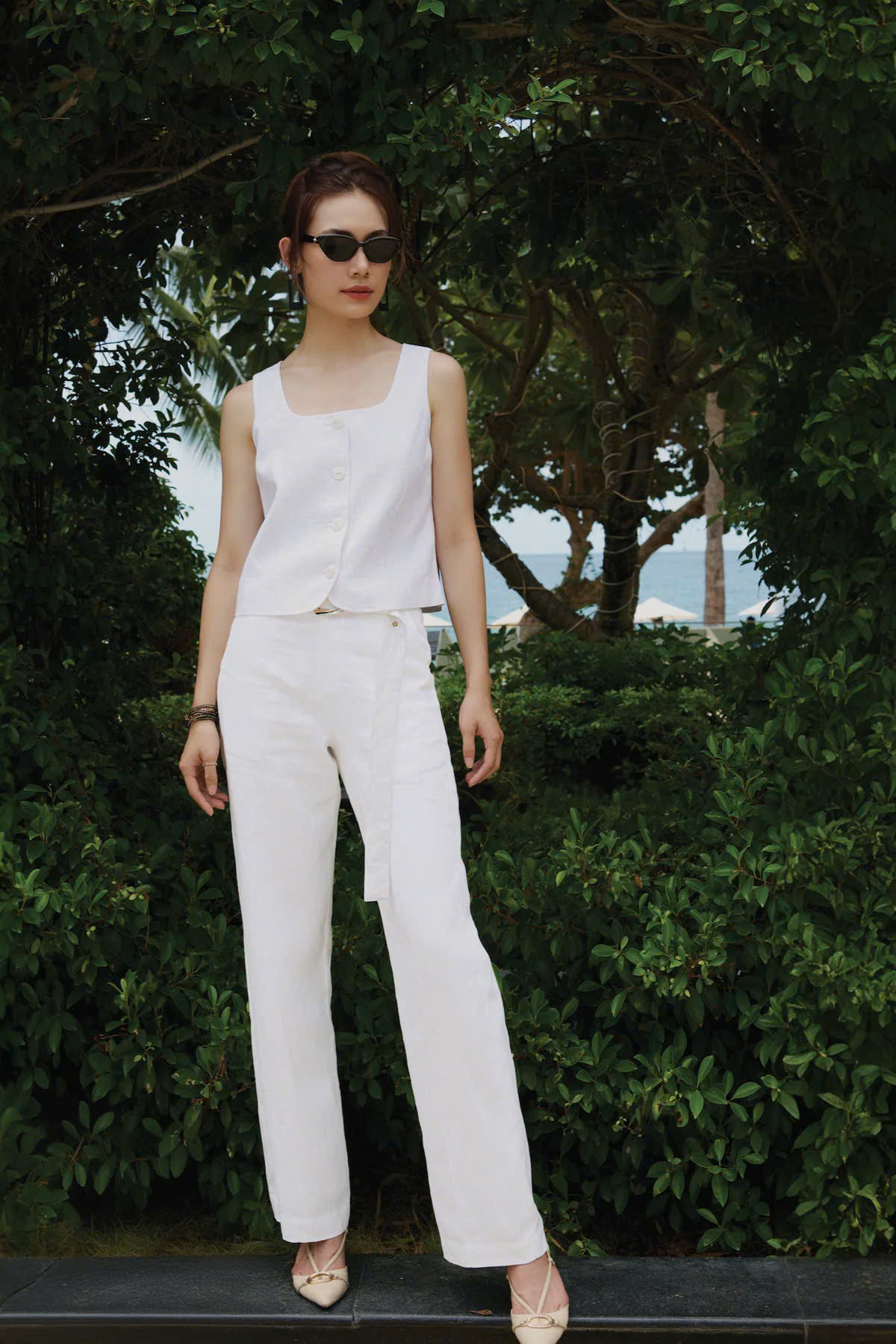 Áo Croptop Sát Nách Linen Trắng thời trang thiết kế Hity Top229