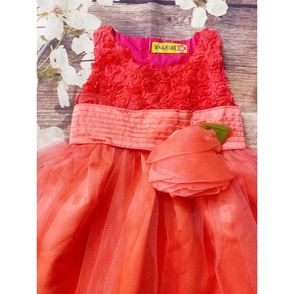 Đầm Bé Gái Size Từ 4kg Đến 12kg Cam Đính Hoa Thời Trang