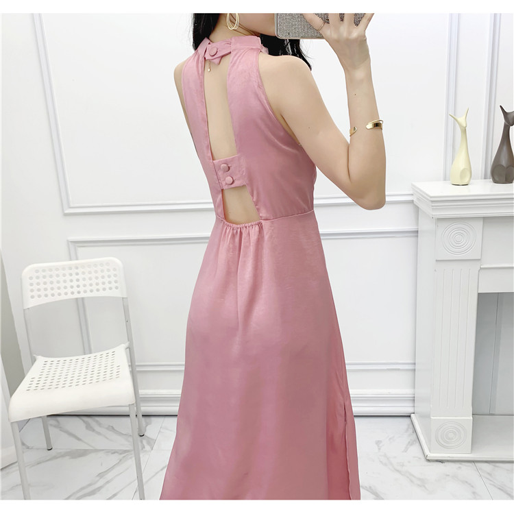 Đầm cổ yếm hở lưng màu hồng ngọt ngào - A17F