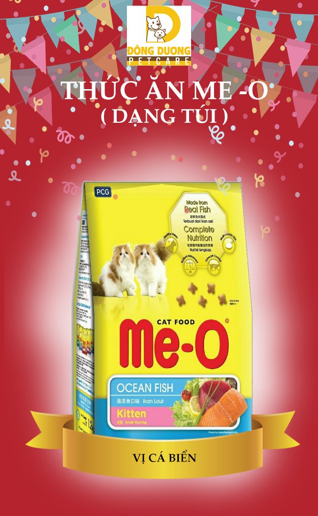 Thức ăn hạt khô cho mèo con Me-O Kitten vị cá biển gói 400g - 1,1kg