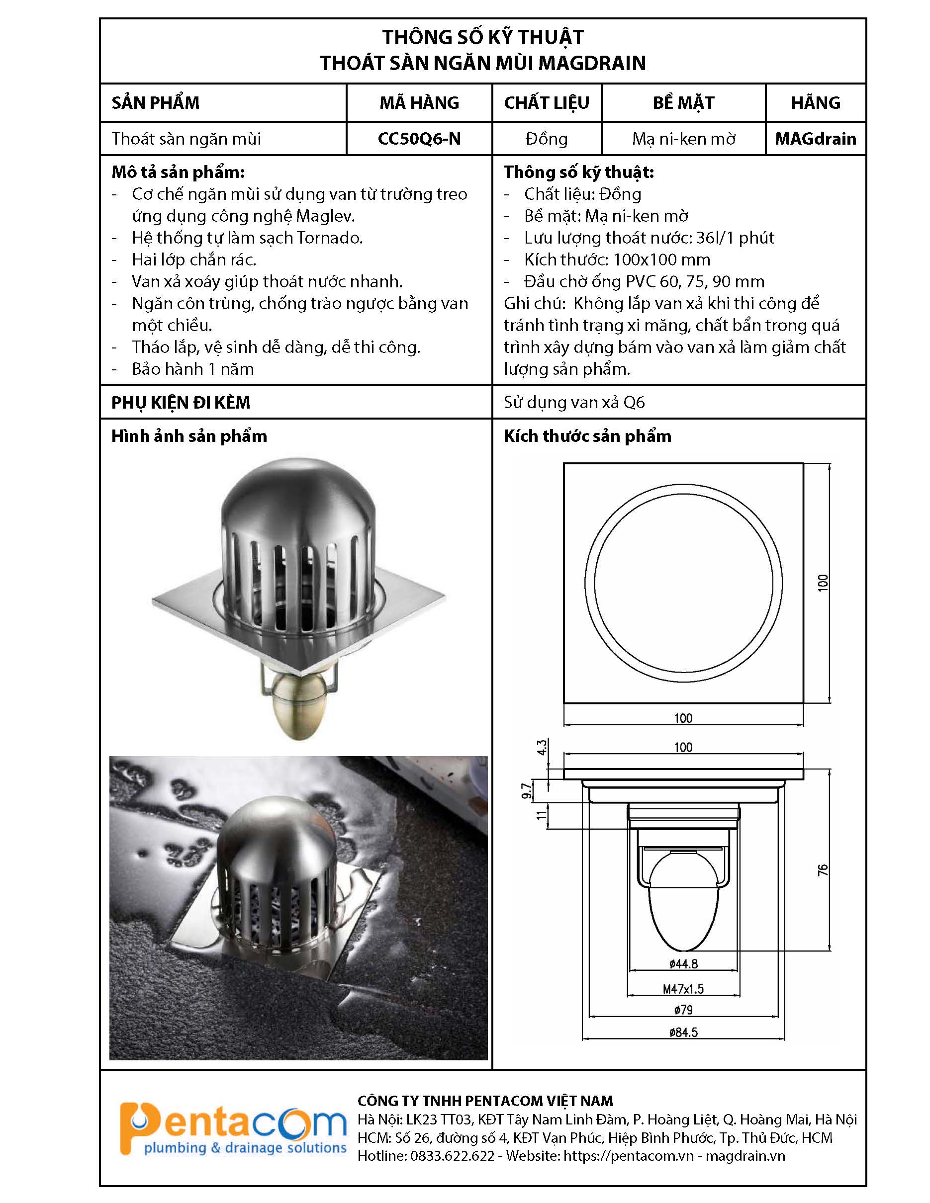 THOÁT SÀN NGĂN MÙI CHẮN RÁC MAGDRAIN CC50Q6-N