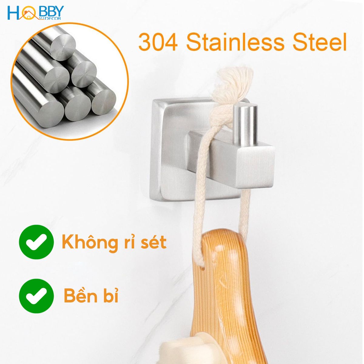 Móc treo quần áo khăn tắm mẫu khoan inox 304 Hobby home decor MT1V