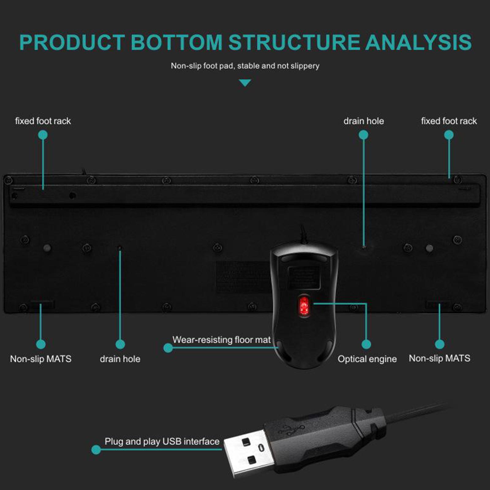 USB Wired RGB Rainbow Backlit Luminous Gamer Mouse Keyboard Set for Working or Games