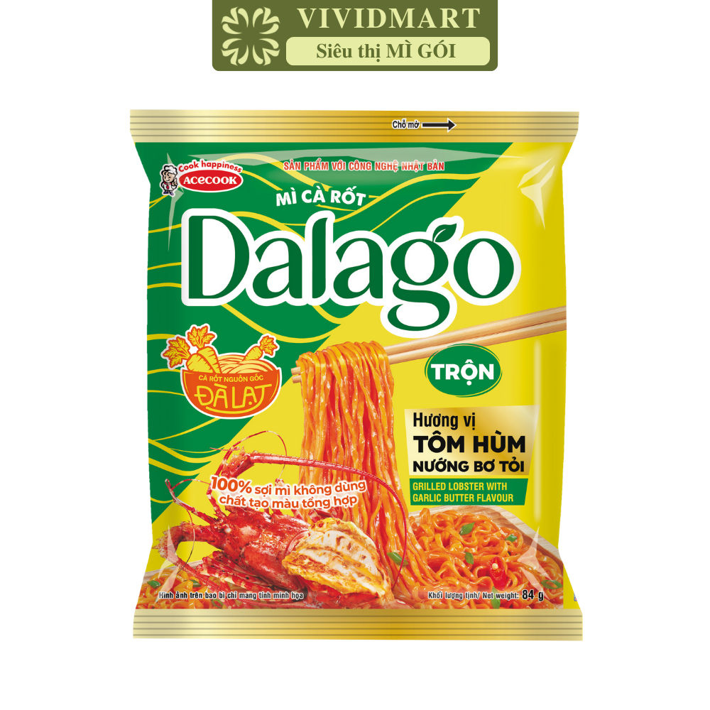 ACECOOK - Mì cà rốt trộn Dalago hương vị Tôm hùm nướng bơ tỏi, Mì Dalago trộn tôm hùm nướng bơ tỏi (84g/gói)