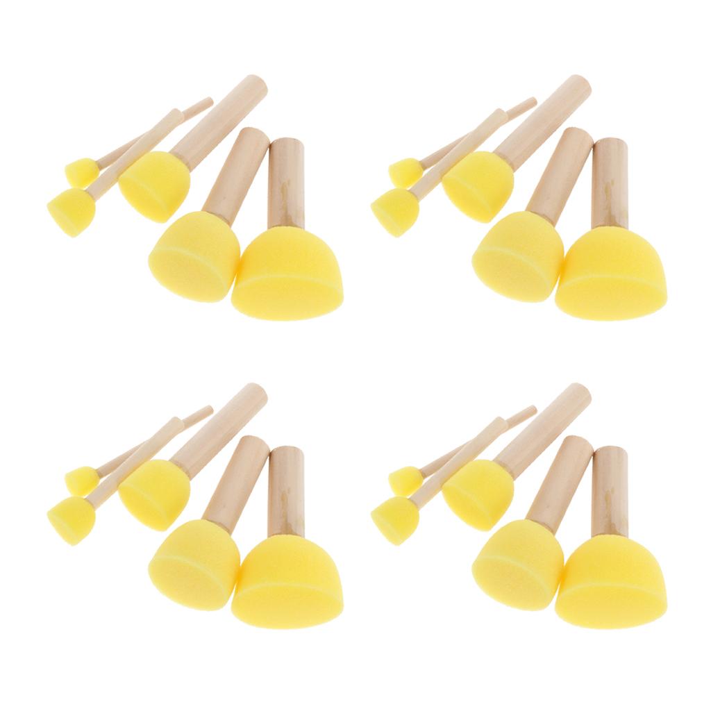 20x Tay Cầm Bằng Gỗ Mút Xốp Cọ Thủ Công Tranh Nghệ Thuật Dụng Cụ Vàng 5 Kích Cỡ