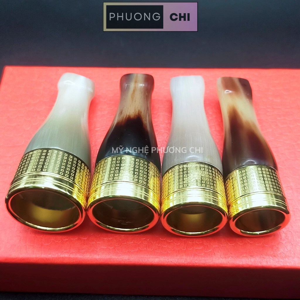 Bộ Tẩu Bắt Tóp Xì_Gà 4 Chiếc Bằng Sừng Đầu Đồng Cao Cấp - quà tặng ý nghĩa cho sức khỏe nam giới | Mỹ Nghệ Phương Chi